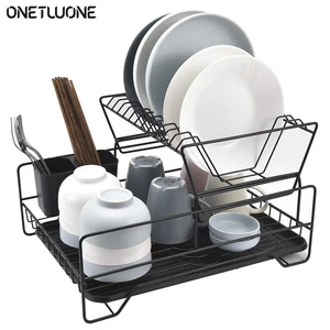 Кухонная стойка для посуды, Двухуровневая полка для тарелок, чашек, полка для слива, корзина, подвесная полка для хранения посуды