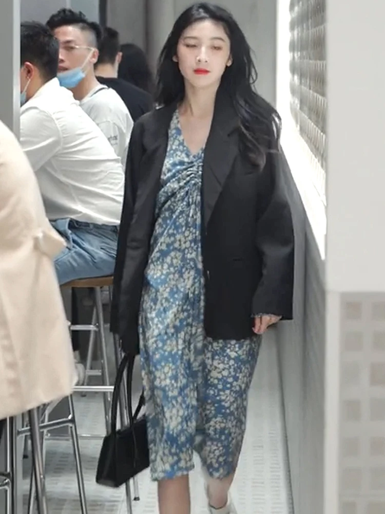 Французский Стиль Ретро Нежный с v образным вырезом платье цветочным рисунком