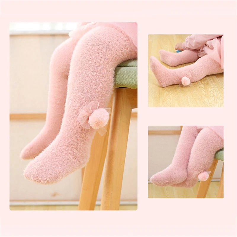 Весенние детские колготки чулки для девочек плиссированные детей гетры с помпон