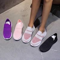 2021 women casual shoes new breathable knitting fabric slip on ladies larged size flats walking running sport trendy sneakers