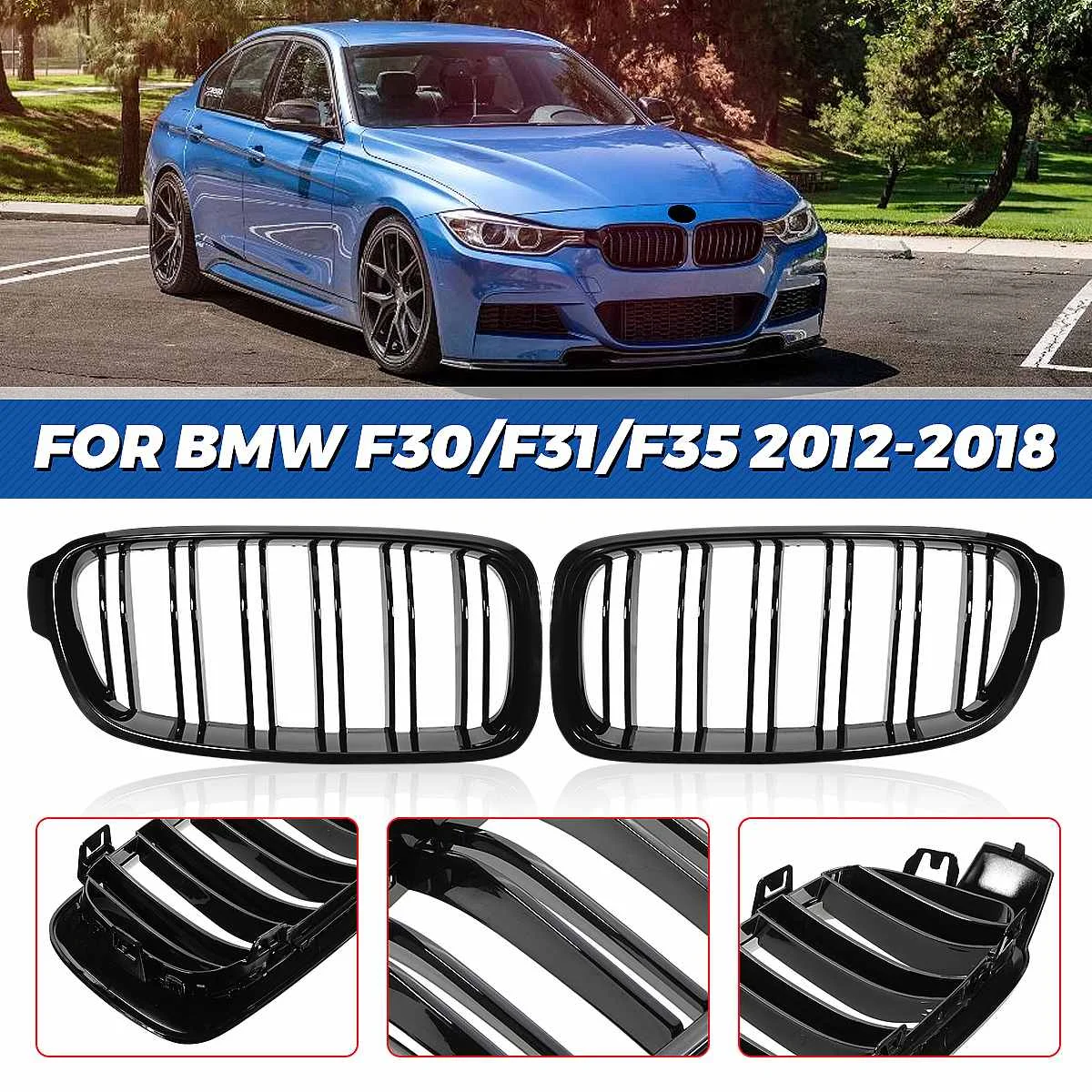 

1 Pair Car Gloss Black Front Grille F30 For BMW 3 series ABS Grille for BMW F35 2012-2018 Dual Slat Grille Style Car Accessories