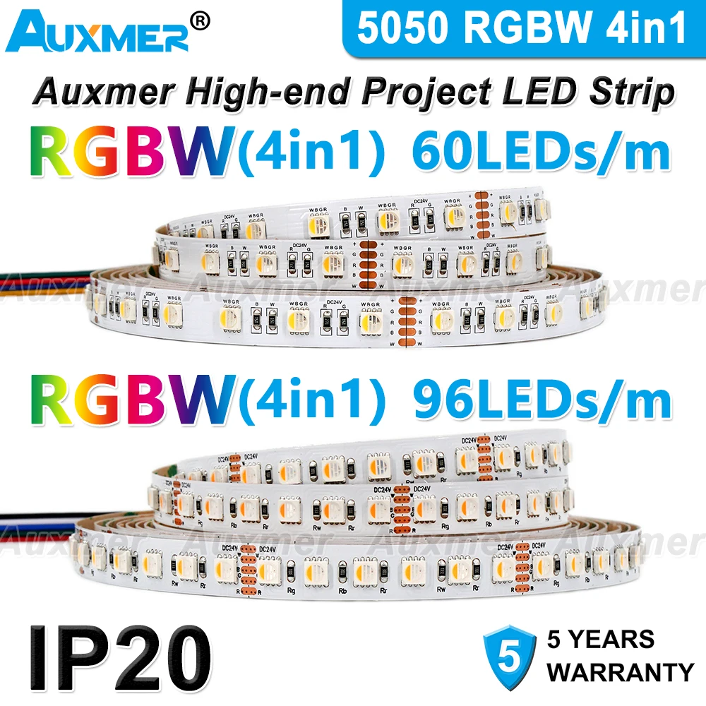 5050 RGBW RGBWW LED Strip Lights,4in1 96LEDs/m 72LEDs/m 60LEDs/m 24V IP20 5m/Reel RGBCW Flexible LED Stripe Tape Light for Home