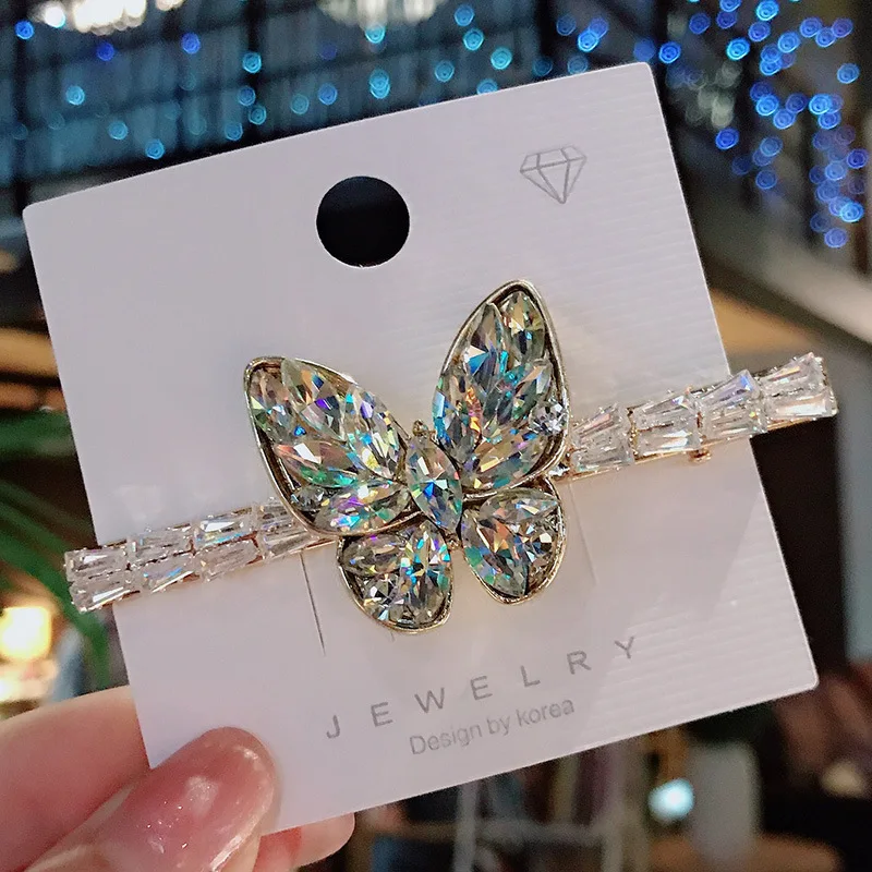 

Korean style headdress zircon crystal butterfly hairpin hairpin female rhinestone side clip adult back head clip