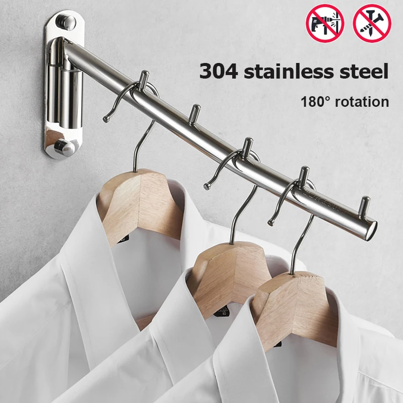 

Creative Rotating Hanger Lever Stainless Steel Wall Mounted Clothes Rail Drying Rack Balcony Hook Rail Clothes Rods for Hotel