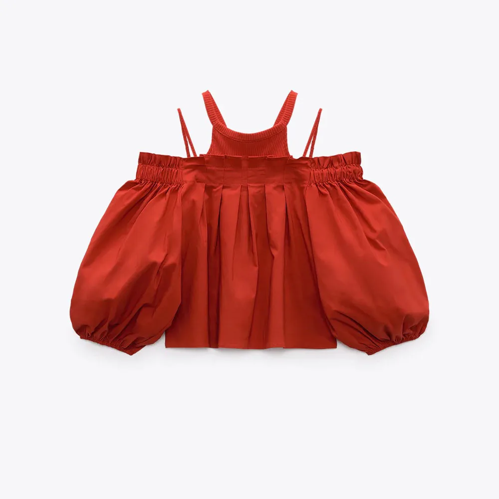 

Женская плиссированная блузка Za, винтажная блузка с пузырьковыми рукавами, украшенная украшениями, на осень, 2021