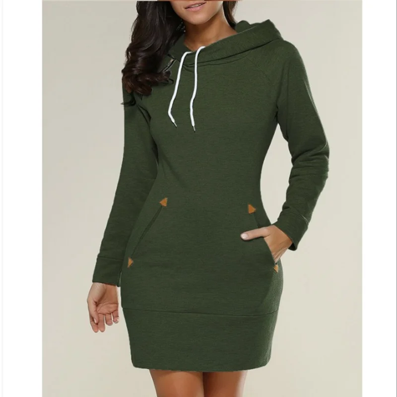

2020 hot new Hooded Dress women's zipper insert medium length women's dress 5 colors 6 sizes