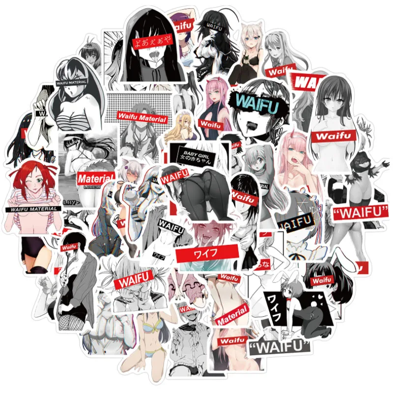 

50 pcs Cartoon Waifu girl Graffiti Waterproof Skateboard Travel Suitcase Phone Laptop Luggage Stickers Cute Kids Girl Toys