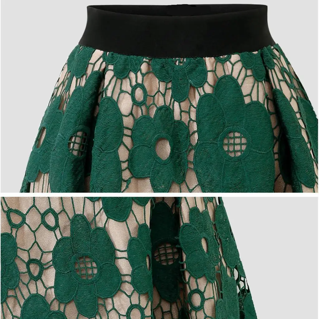 

Womens Crotch Lace Knee Length Ladies Soft Stretch Flared Printed Skater Skirt fast shipping