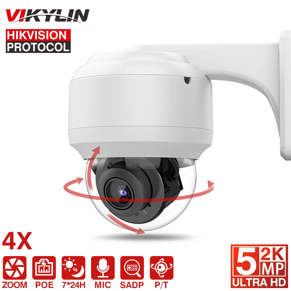 

VIKYLIN 5MP PTZ IP Camera PoE 2.8-12mm Auto Focus 4X ZOOM Detect MIC IPC Hikvision Compatible Plug&Play Security Dome Camera