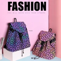 new womens fashion backpack teen student drawstring school bag geometric holographic colorful luminous bag for girl sac a dos