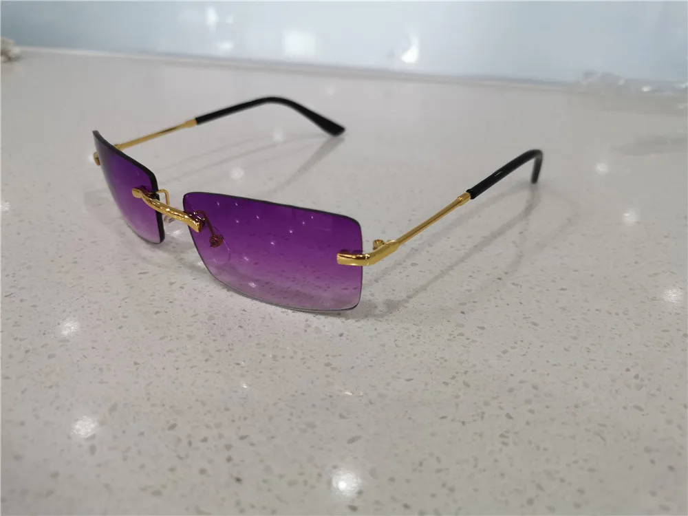 SOL DE ORO мужские и женские ретро бескаркасные солнцезащитные очки UV400 защита прямоугольные солнцезащитные очки маленькие солнцезащитные очки - Цвет линз: PURPLE