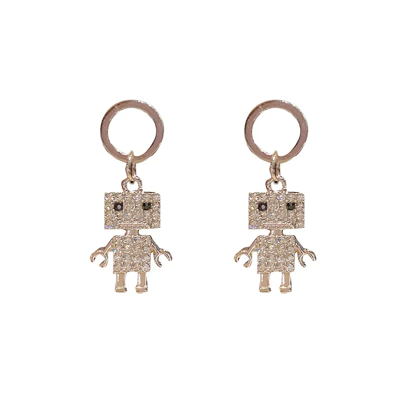 

Trendy Rhinestone Earrings Cartoon Robot Drop earrings Earrings 925 Silver Needle Stud earrings Woman Jewelry