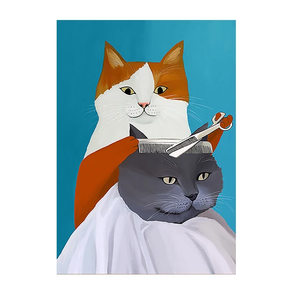 Картина на холсте с забавными мультяшными животными кошками парикмахерской