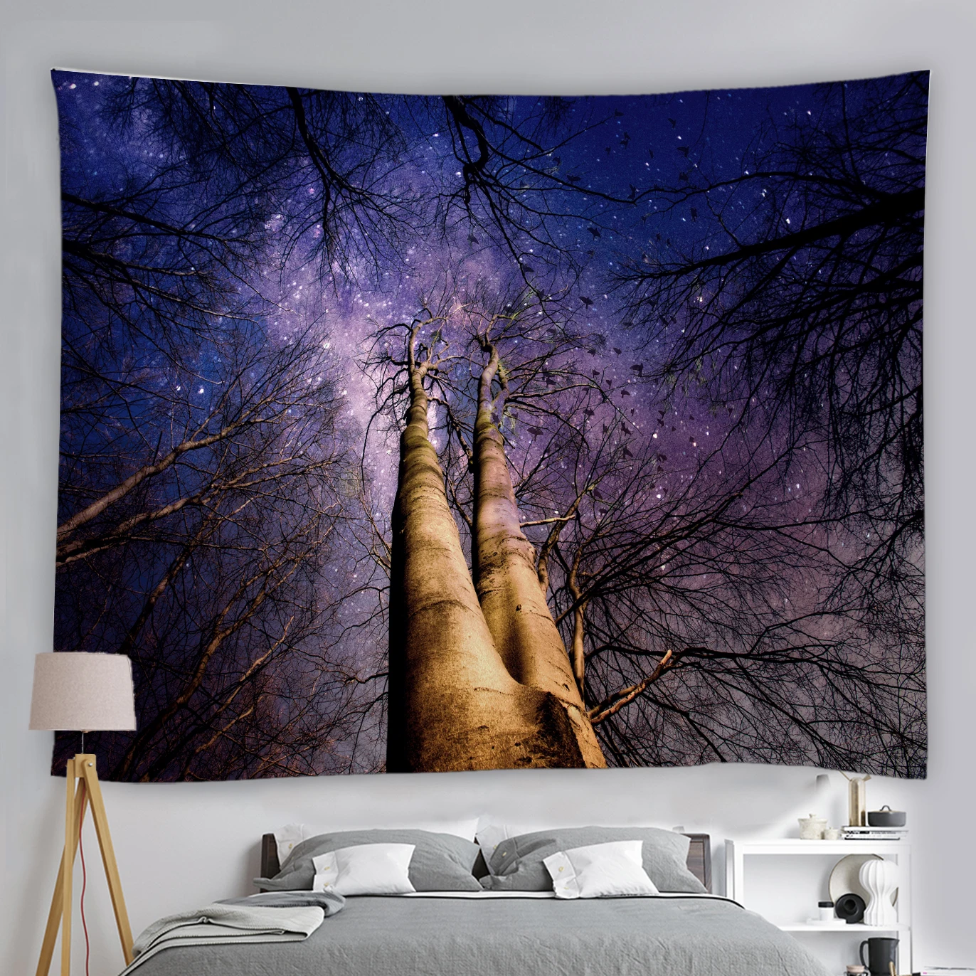 

Mysterious Psychedelic Tree Under The Stars Tapestry Wall Hanging Aesthetic Scenery Wall Tapestry Room Decor Polyester Fabric
