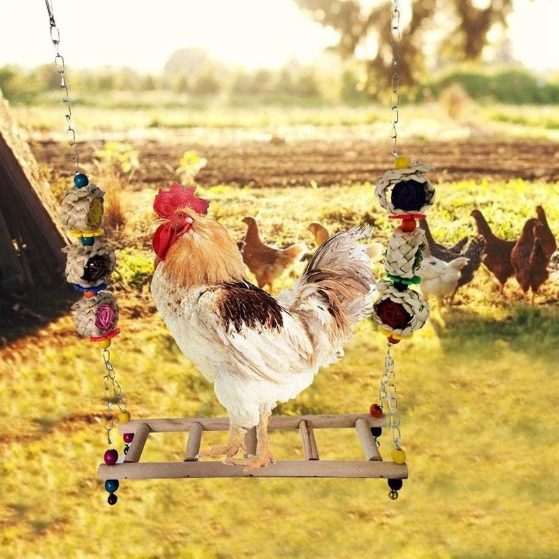

Chicken Swing Wooden Chicken Toys Hanging, Chicken Swing Wooden Colorful Chicken Toys For Hens Bird Parrot Trainning