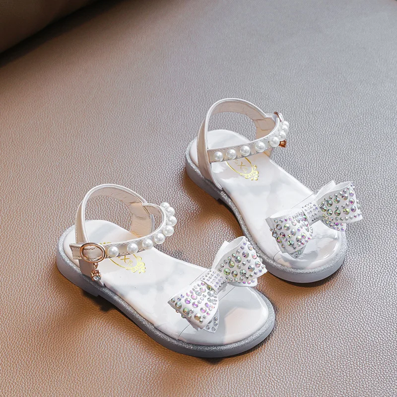 Sandalias de princesa con nudo de mariposa para ni&ntilde;as, zapatos de playa, bonitas sandalias de perlas, bonitas para fiesta, elegantes, a la moda, 2022-3