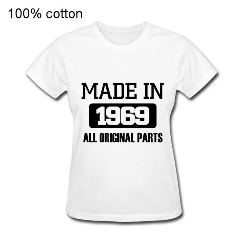 Новый 100% хлопковая Футболка с круглым вырезом 2019 модно сделанная в 1969 женская 50th