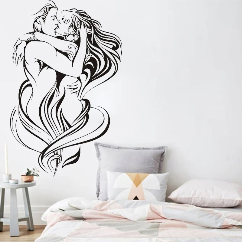 

Lovers Wall Sticker Couples Vinyl Decal Sweetheart Home Decor Naked Man Woman Kissing Art Mural Adult Bedroom Decoration