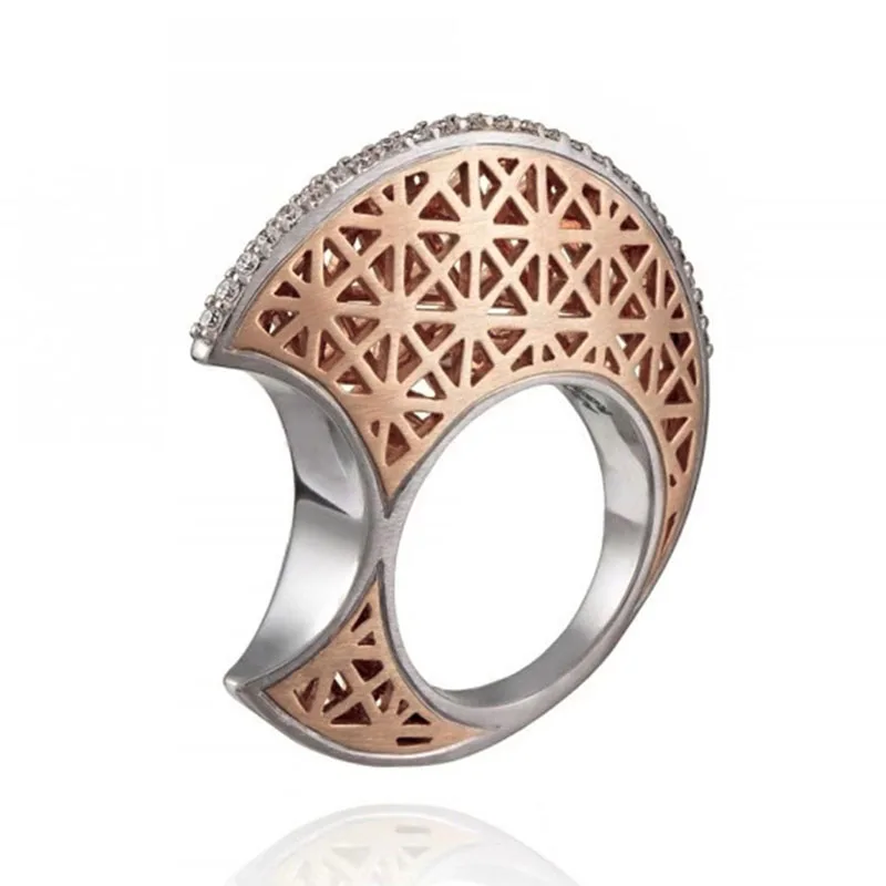 Модные двухцветные полые кольца в форме Луны современные ювелирные изделия