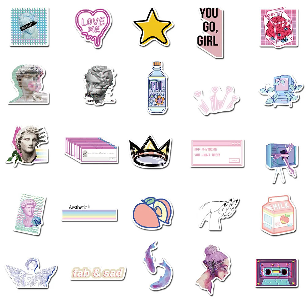 50pcsset pretty vaporwave stickers waterproof to diy laptop phone guitar suitcase moto skateboard abstract art sticke free global shipping