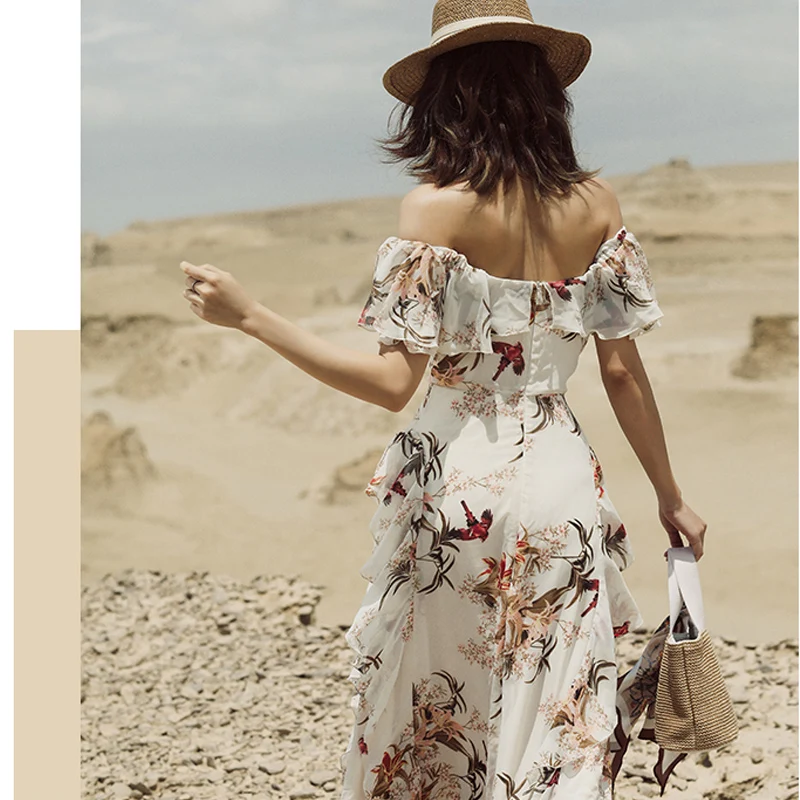 

2021 Summer Dress Women Short Sleeve Plus Size Harajuku Ruffles Elastic Waist Floral Print Sexy Vestido Beach Boho Midi Dresses