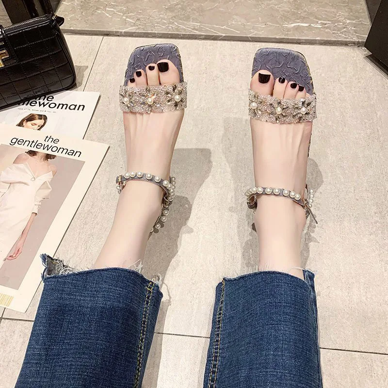 

Roman Sandals Buckle Strap Pvc Shoes Block Heels Espadrilles Platform Suit Female Beige 2021 Women's Square Toe All-Match Gladia