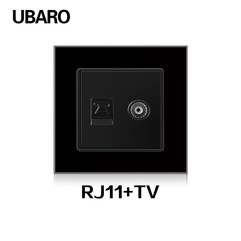 

UBARO Eu/UK White Tempered Glass Weak Current Signal Connection RJ45/RJ11/TV Signal Terminals Wall Socket Home Weak Outlet