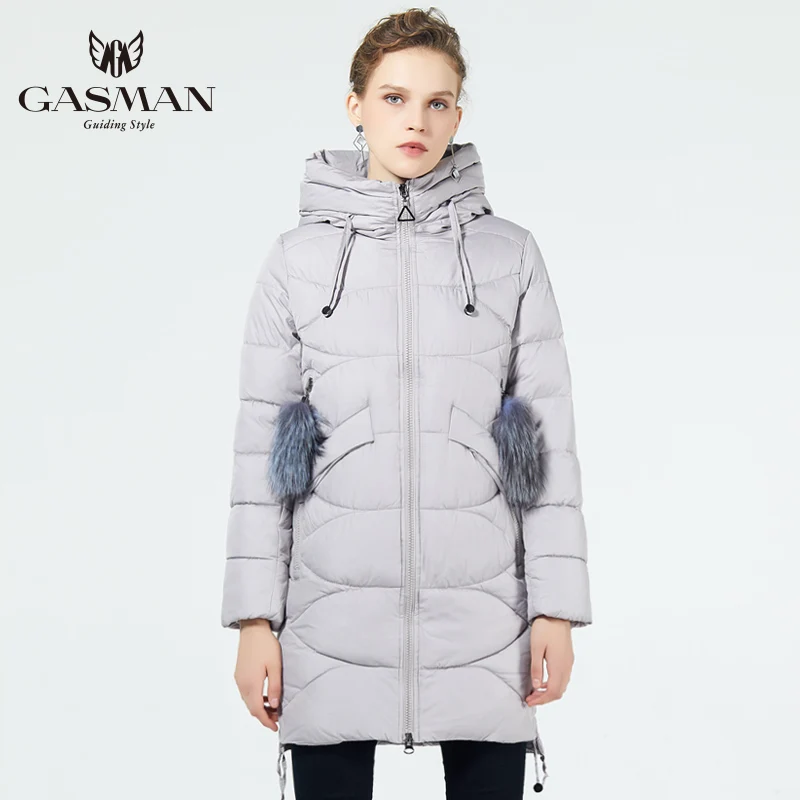 710grey GASMAN Био Пух Пальто Средняя Длина Модный Пуховик Женский с Капюшоном Теплая Женская Куртка Новая Зимняя Коллекция - Цвет: 710grey