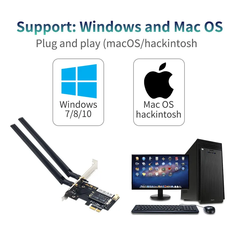 1200 Мбит/с двухдиапазонный BCM94360CS2 Настольный PCIe Wifi адаптер для Hackintosh MacOS Bluetooth 4 0