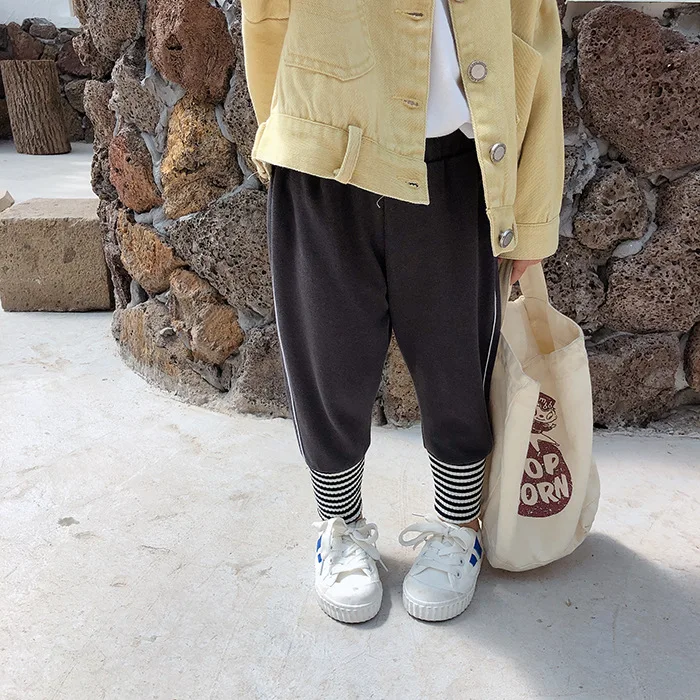 Autumn boys girls Spliced striped sports pants kids cotton soft 5 colors casual all-match trousers 2-7Y