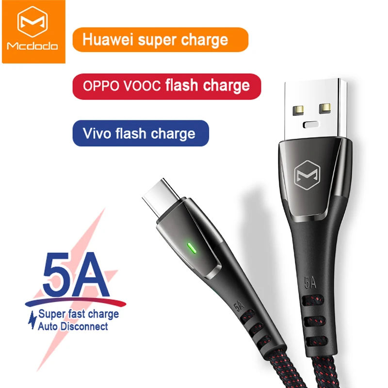 

Mcdodo 40W USB Type C 5A Super Fast Charging for Huawei 4A Flash Charge VOOC For OPPO Find X R17 VIVO Auto Disconnect Data Cable