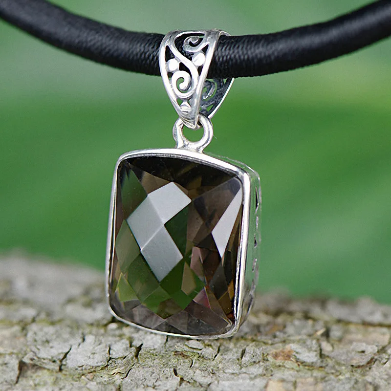 Подвеска для женщин с драгоценными камнями в винтажном стиле из тайского серебра