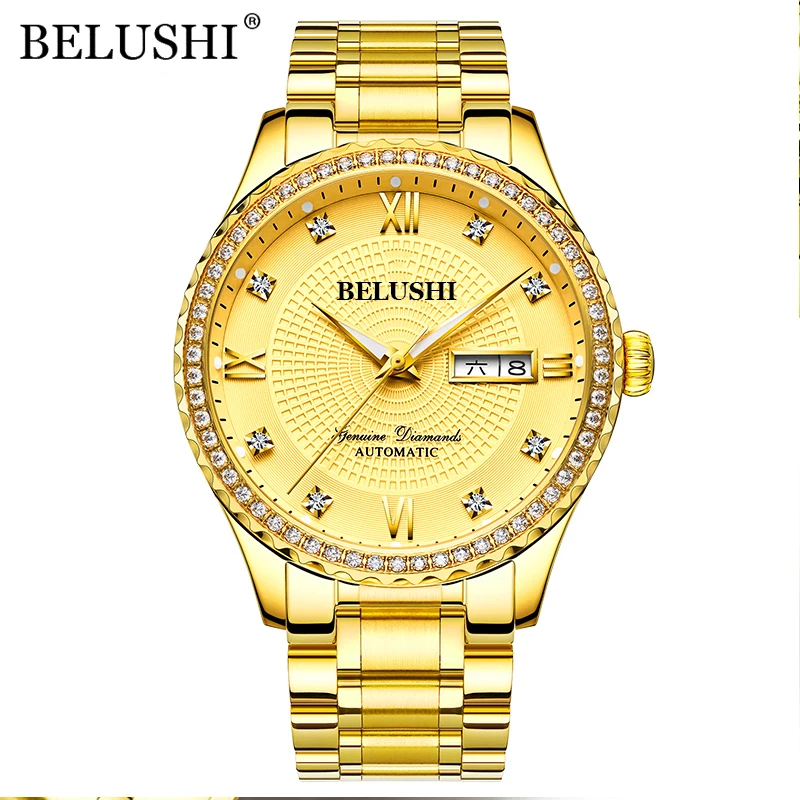 

BELUSHI Top Watch Men Luxury Gold Stainless Steel Quartz Watches Waterproof Luminous Mens Business Wristwatch Relogio Masculino