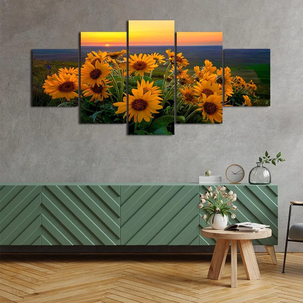 

Modern Canvas Painting Nature Sunflowers Sunset Posters and Prints Wall Art Picture for Living Room Home Decor Framed