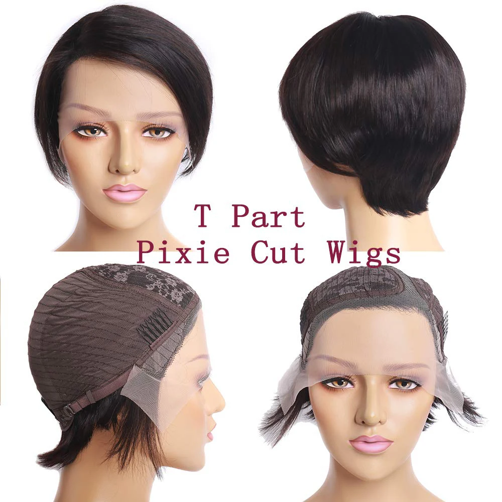 

Short Lace Wigs Pixie Cut Wig Peruvian Transparent Remy Hair Side Part Curly Wig 13x6x1 Lace Front Human Hair Wig