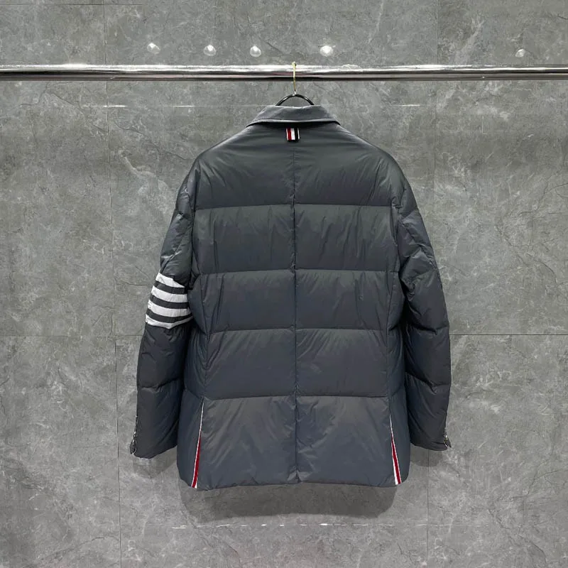 TB THOM Men's Winter Jacket Down Jacket Fashion Brand Gray Suit Down-Filled Matte Nylon 4-bar Stripe Notched Wholesale TB Coat