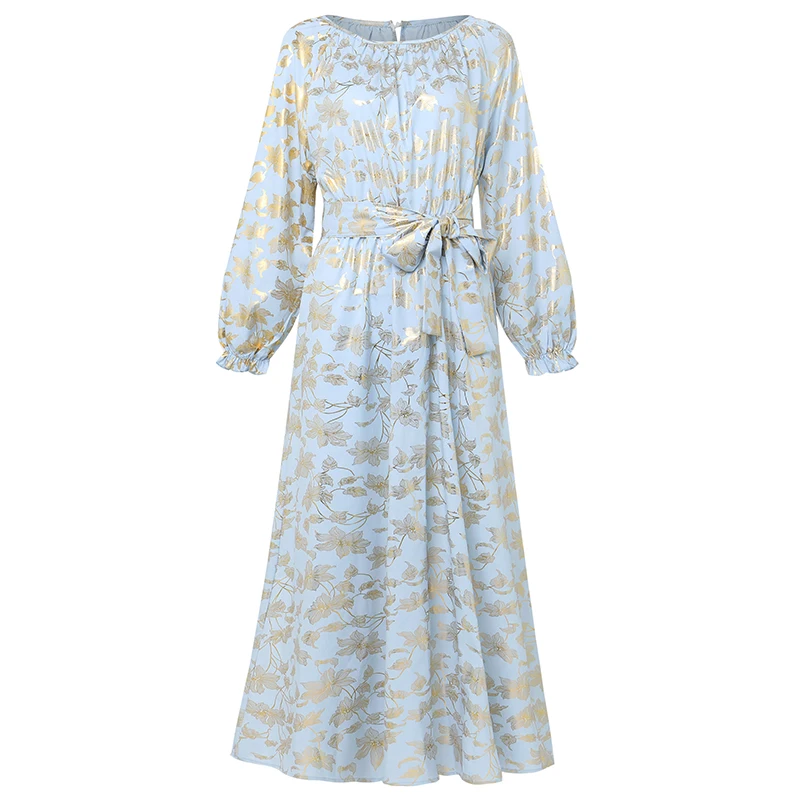 Платье женское длинное с длинным рукавом модная повседневная синяя юбка в