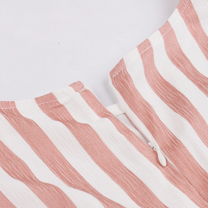 OTEN NEW Summer dresses large sizes Women Sexy Sleeveless O Neck Pink White Stripes Backless Rockabilly Pin up Knee Length dress | Женская