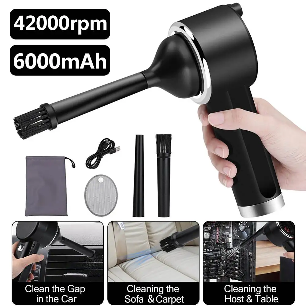 

2 in 1 42000RPM Wireless Air Duster USB Vacuum Cleaner Powerful Suction PC Laptop Car Keyboard Camera Electronics Tools 6000mAh