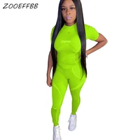 zooeffbb letter print two piece set women tracksuit short sleeve top pant sweat suits lounge wear outfits fitness matching sets
