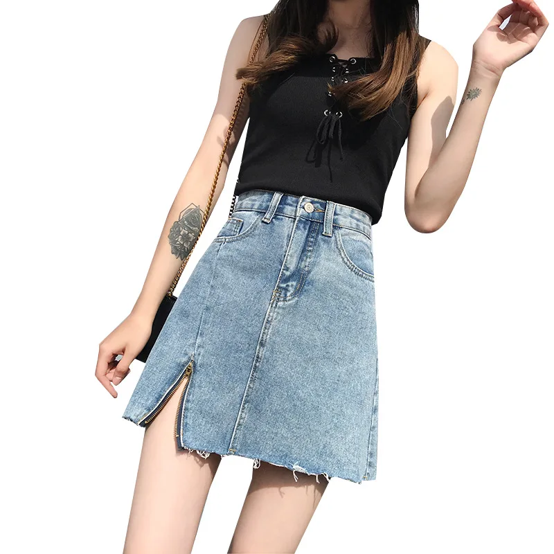 

Split fork women Jeans Skirt South Korea version of high-waisted irregular rump skirt new loose slim casual skirt