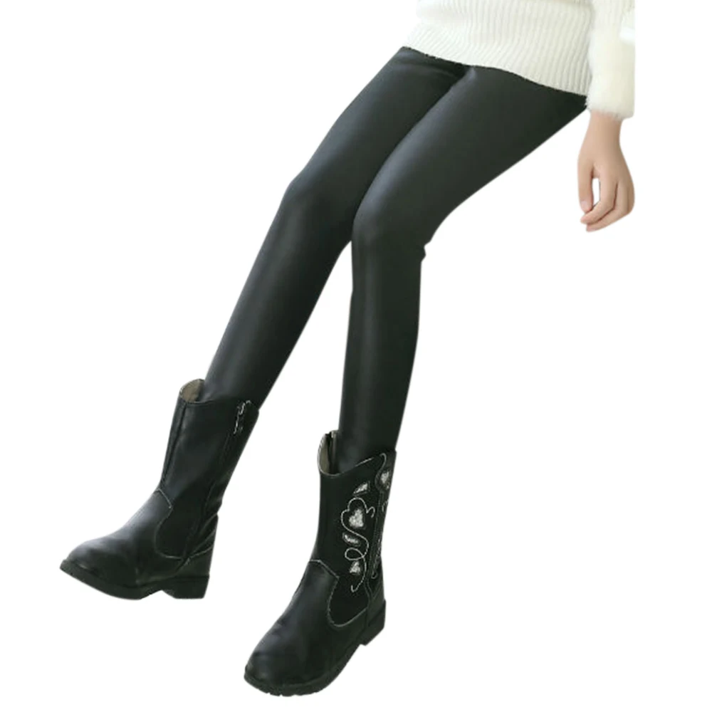 Леггинсы из искусственной кожи для девочек зимняя одежда маленьких утепленные