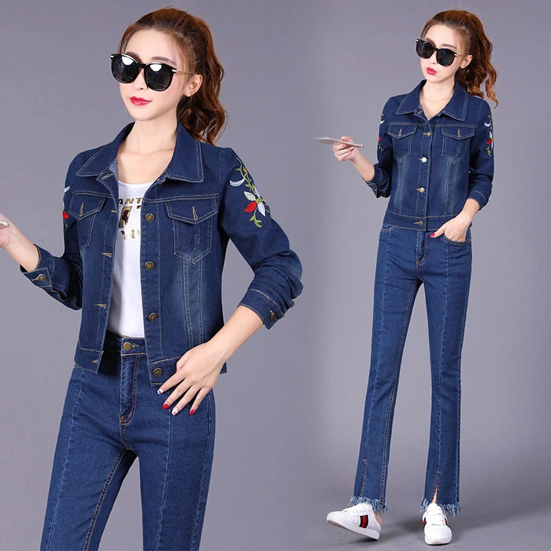 Большие размеры Denim Женская джинсовая куртка 2019 новые тонкие куртки с вышивкой