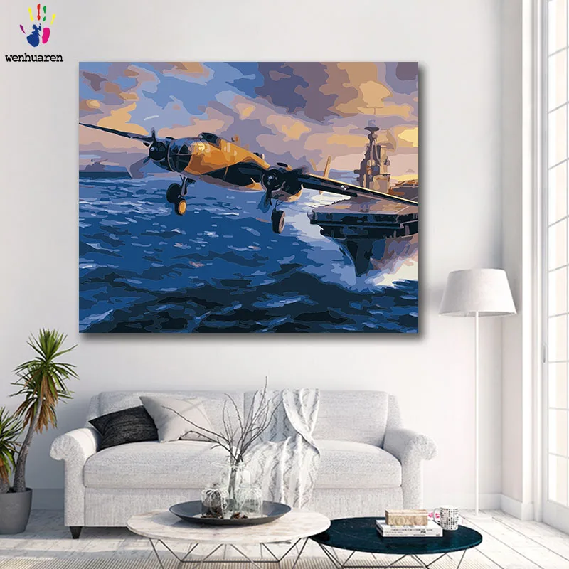 Сделай Сам Рисование по номерам картина с комплектами самолет Приморский море