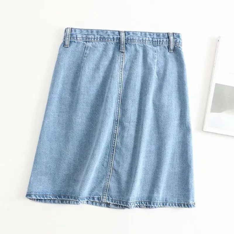 FICUSRONG Women Single-Breasted Jeans Skirts 2020 Summer Female Streetwear Cotton Knee-Length Natural Straight Solid Denim Skirt | Женская