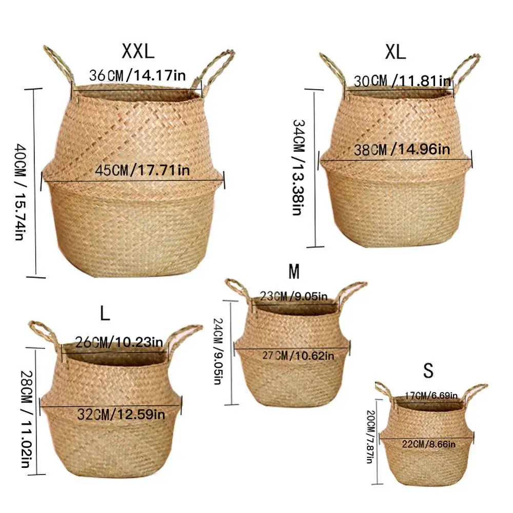

Seagrass Wickerwork Basket Rattan Hanging Flower Pot Dirty Laundry Hamper Storage Basket Dropshipping