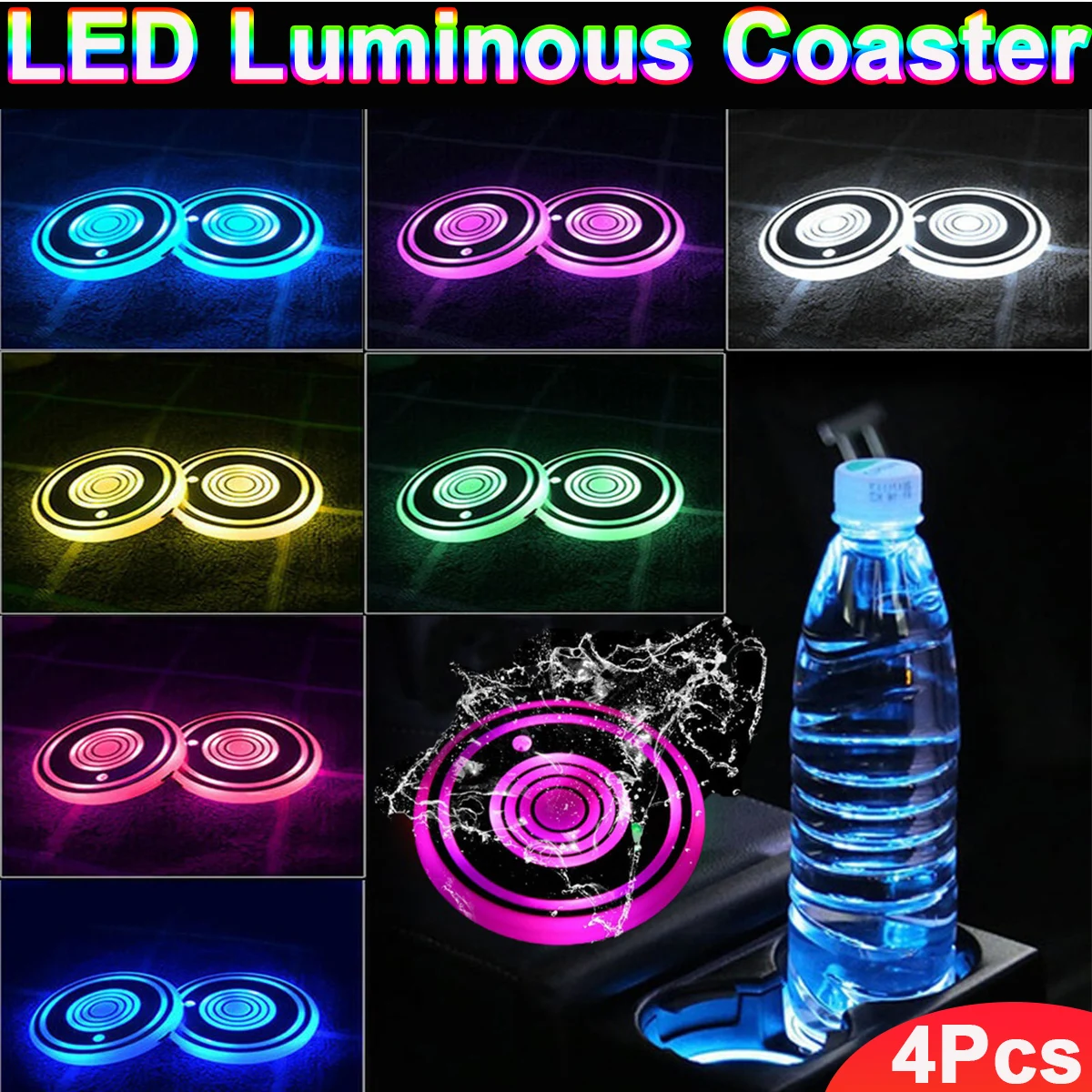 

4/2 X LED Non-slip Cup Pad 7 Color Changes Car Logo USB Charging Mat Luminescent Cup Pad LED Mat Interior Atmosphere Lamp