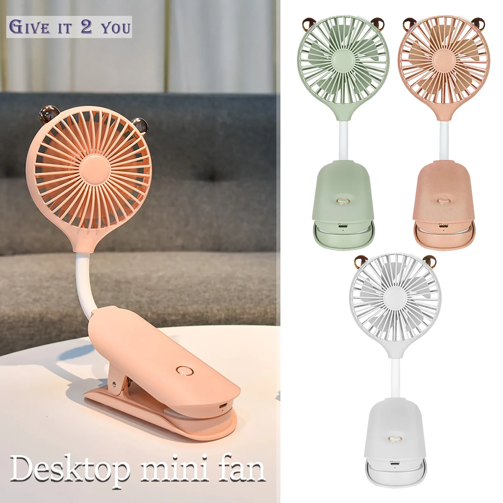 Тихий подвесной мини-вентилятор с клипсой зарядка через USB портативный уличный