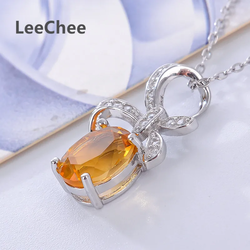 Женская подвеска из 100% натурального цитрина LeeChee ожерелье серебра 925 пробы с