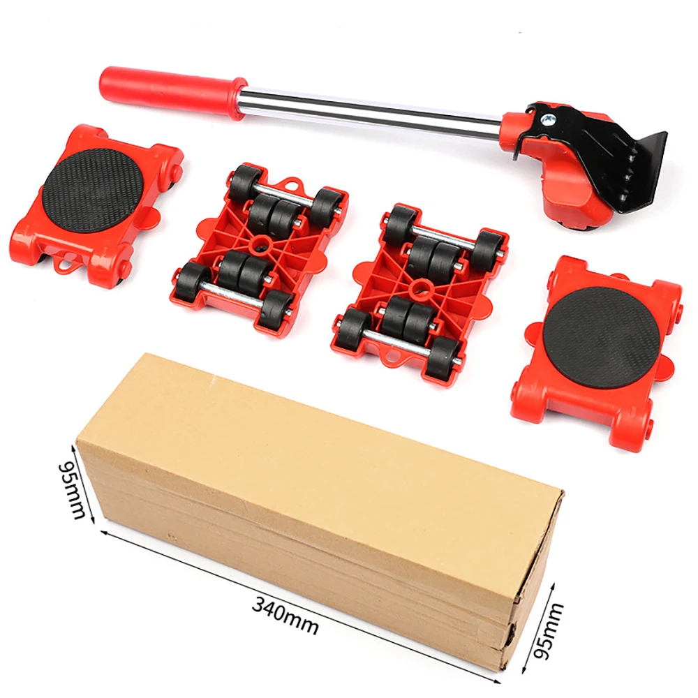 

5pcs Furniture Mover Set Portable Furniture Transport Lifter Heavy Stuffs Moving Wheel Roller Bar Hand Tools For Sofas Couches